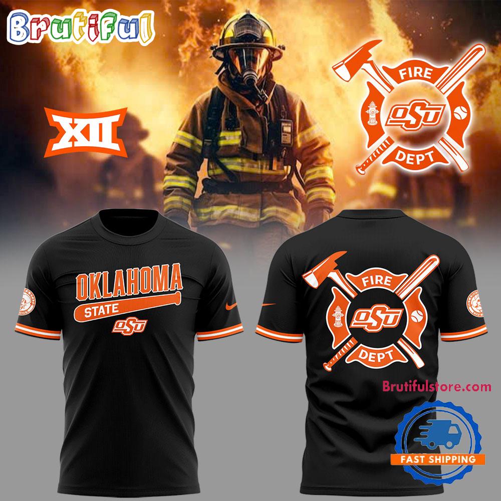 Oklahoma State Cowboys Baseball x Firefighter Appreciation 3D Print Black T Shirt