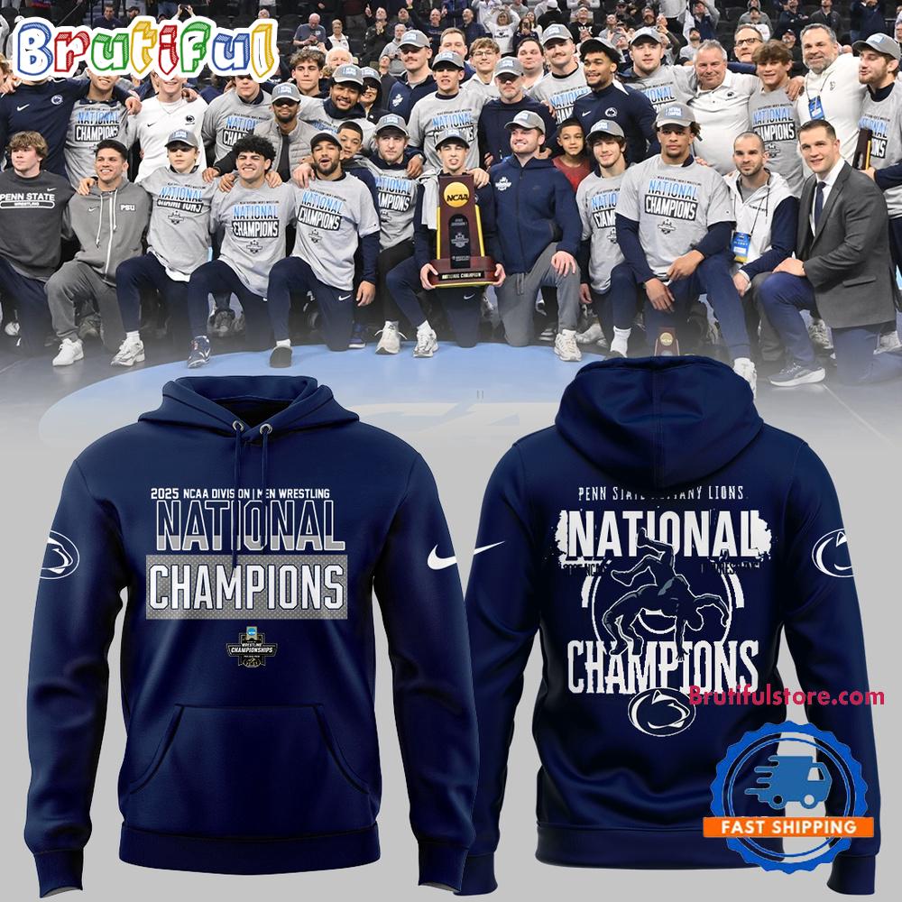 Penn State Nittany Lions NCAA Division Men’s Wrestling National Champions 3D Print Navy Hoodie