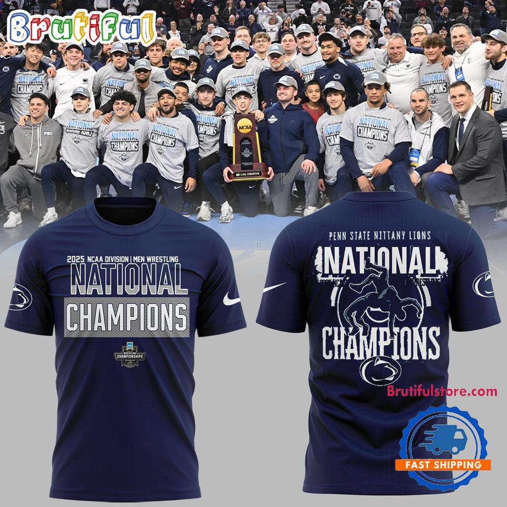 Penn State Nittany Lions NCAA Division Men’s Wrestling National Champions 3D Print Navy T Shirt
