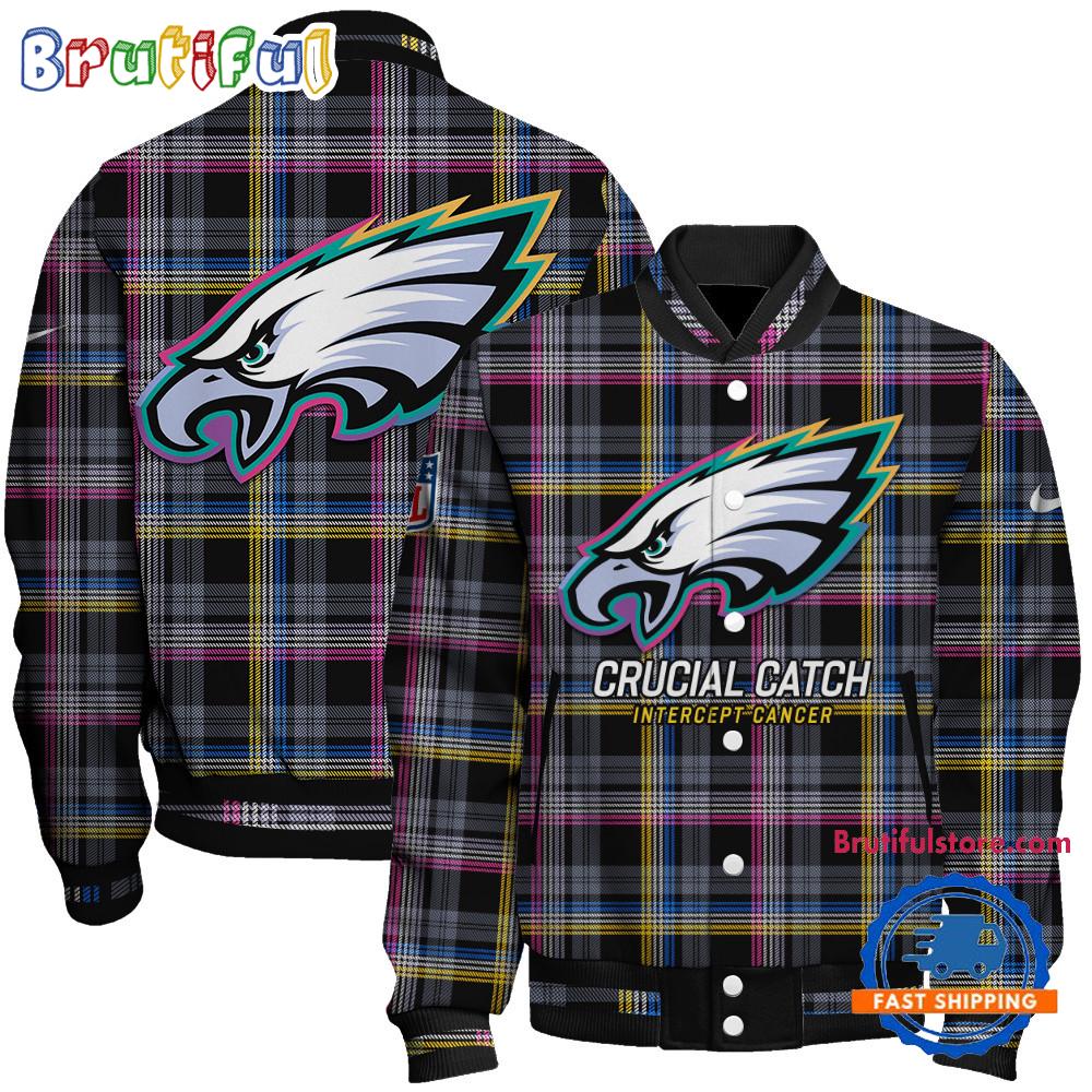 Philadelphia Eagles National Football League Crucial Catch Intercept Cancer Unisex Varsity Jacket