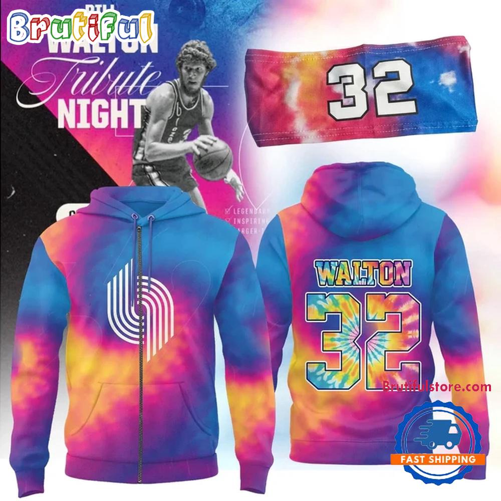 Portland Trail Blazers Bill Walton Tribute 2025 All Over Printed Zip Hoodie