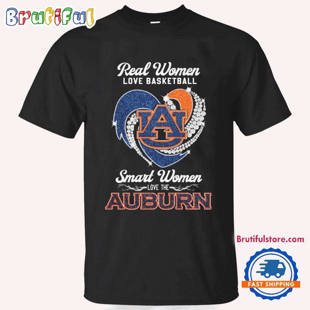 Real Women Love Basketball Smart Women Love The Auburn Tigers Diamond Heart T Shirt