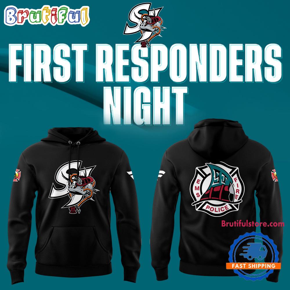 San Jose Sharks Barracuda x First Responders Night 2025 Black Hoodie