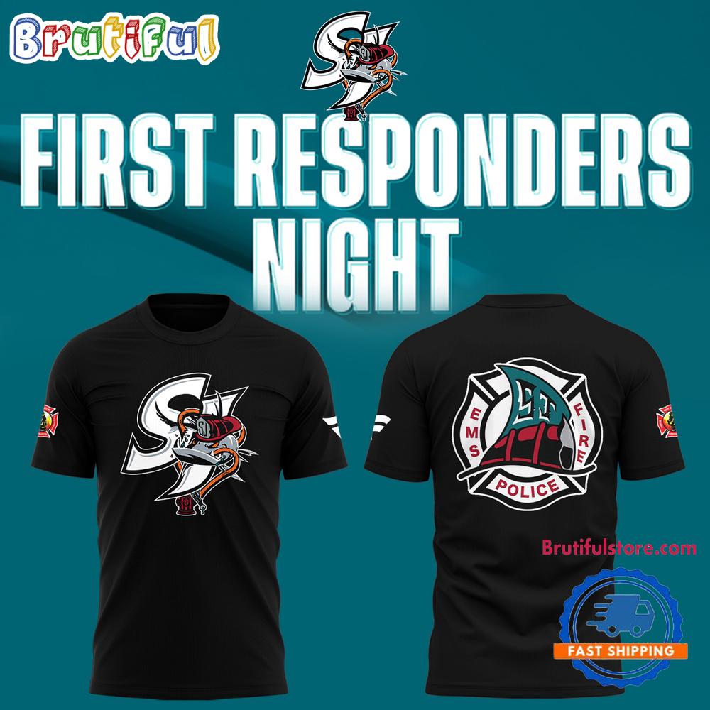 San Jose Sharks Barracuda x First Responders Night 2025 Black T Shirt