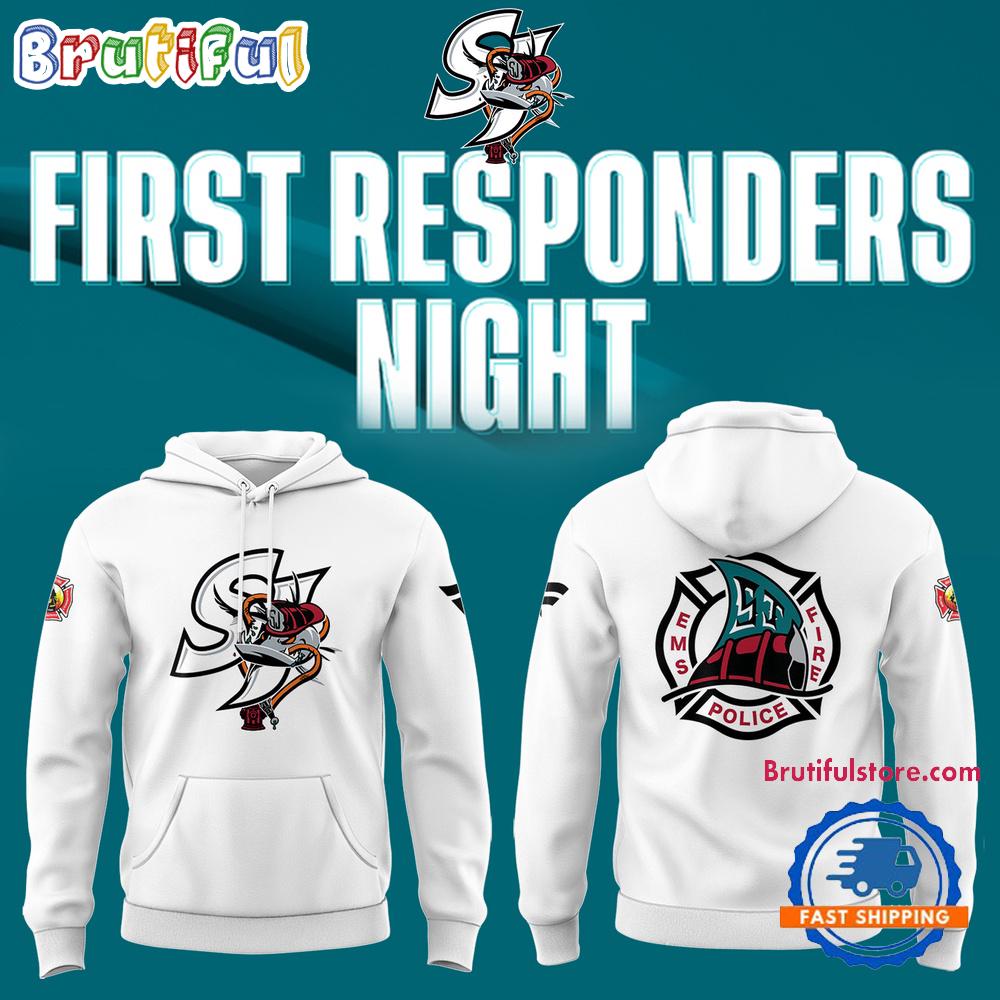 San Jose Sharks Barracuda x First Responders Night 2025 White Hoodie