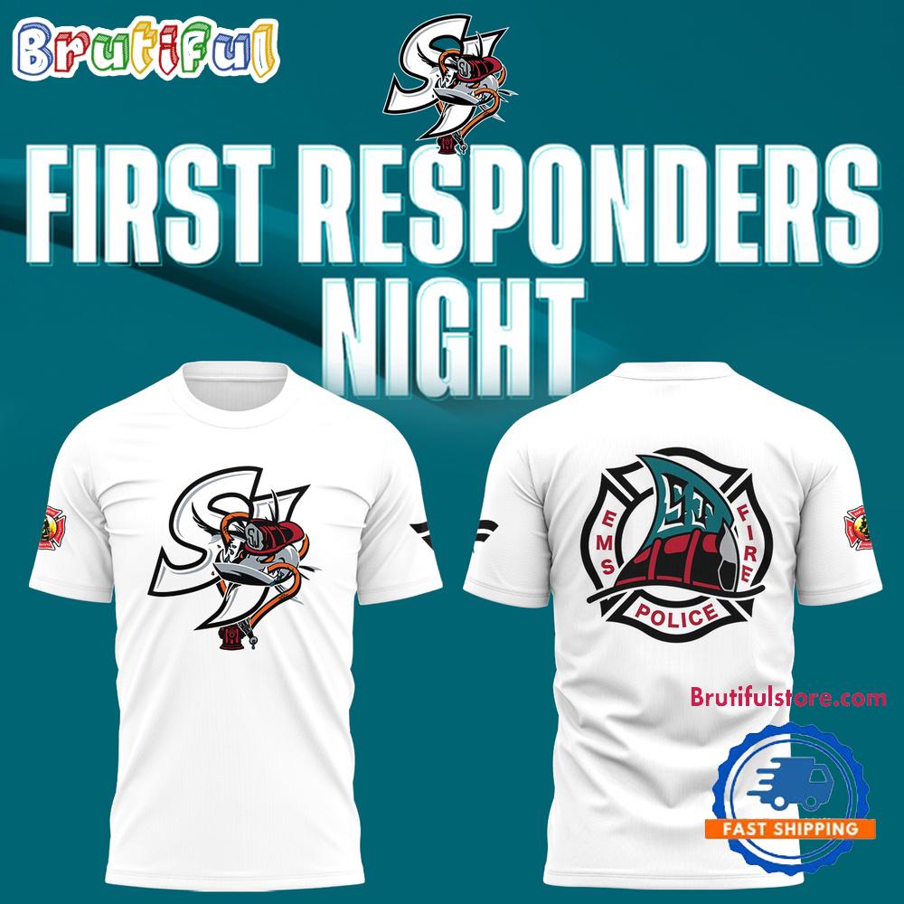 San Jose Sharks Barracuda x First Responders Night 2025 White T Shirt