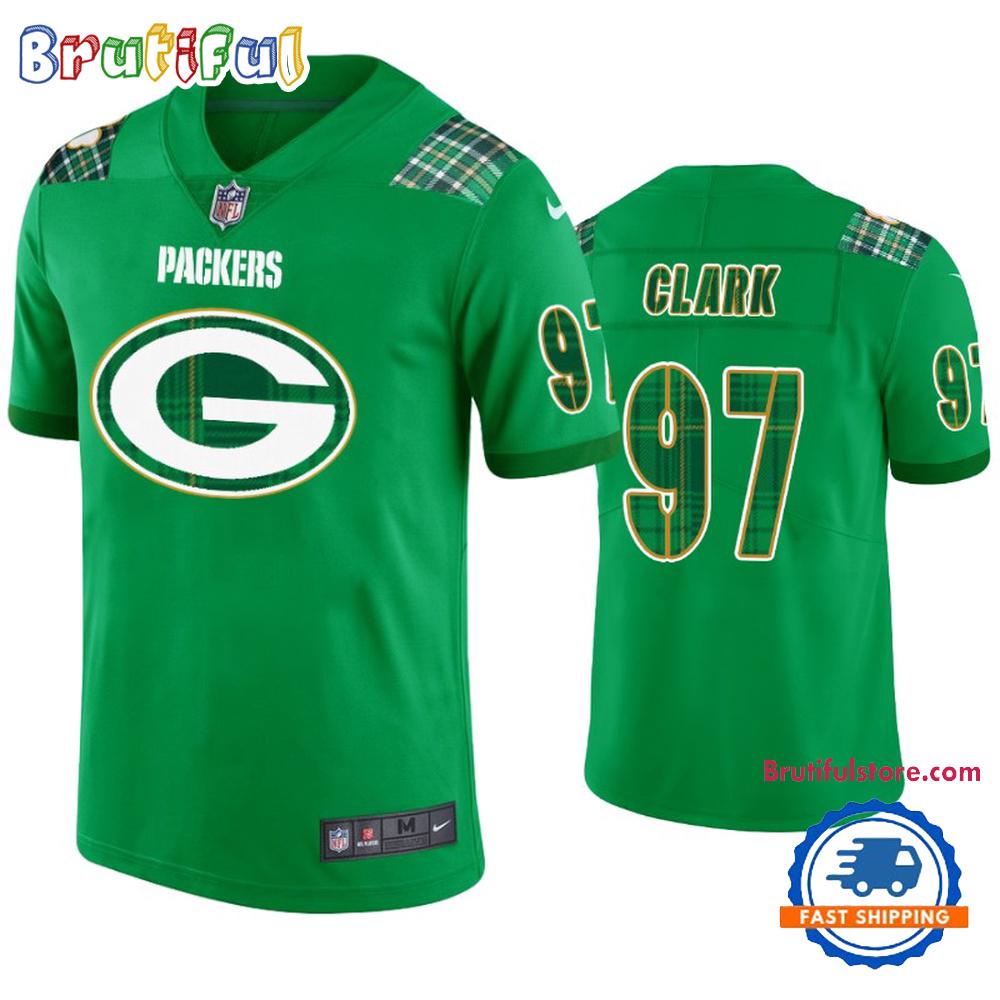 St. Patricks Day Green Bay Packers #97 Kenny Clark Kelly Green Football Jersey