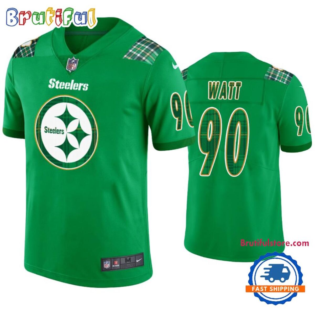 St. Patricks Day Pittsburgh Steelers #90 T.j. Watt Kelly Green