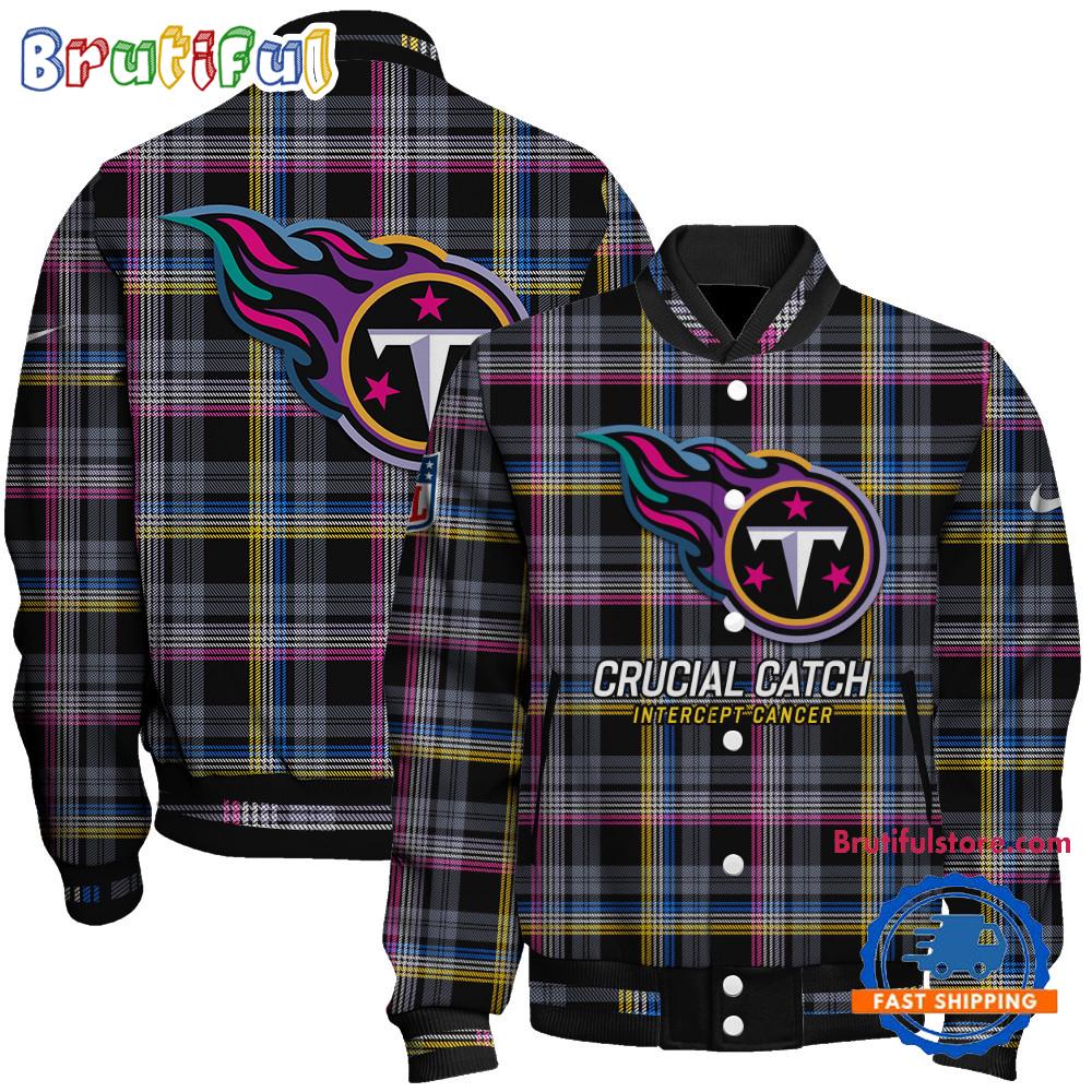 Tennessee Titans National Football League Crucial Catch Intercept Cancer Unisex Varsity Jacket