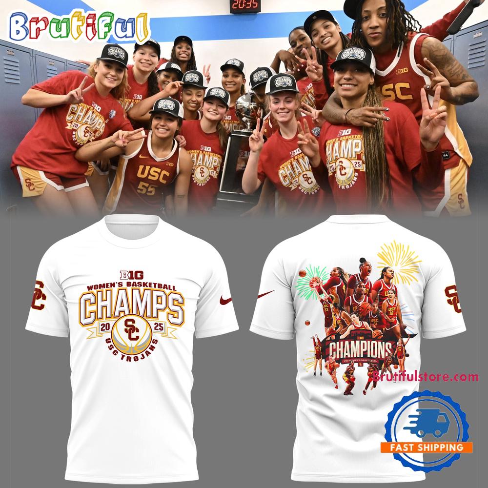 USC Trojans Women’s Basketball 2025 Champions Team Graphics White T Shirt