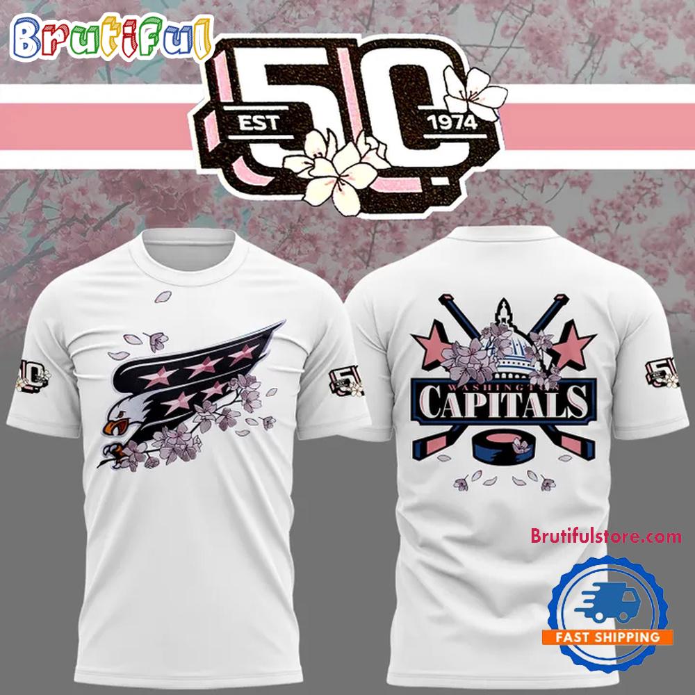 Washington Capitals NHL 2025 Cherry Blossom 50th Anniversary White T Shirt