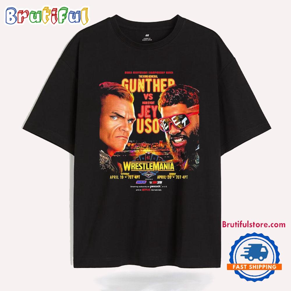 WWE World Heavyweight Champion Gunther Vs Jey Uso Head To Head At WrestleMania 41 In Las Vegas 2025 T Shirt