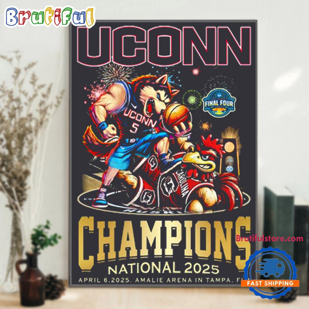 2025 NCAA Women Basketball National Champions Final Four Winner Uconn Huskies Mascot Wall Art Poster Canvas