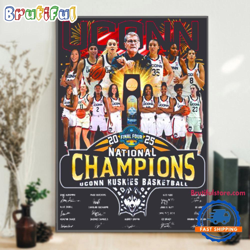 2025 NCAA Women Basketball National Champions Uconn Huskies Team Player Poster Canvas Art