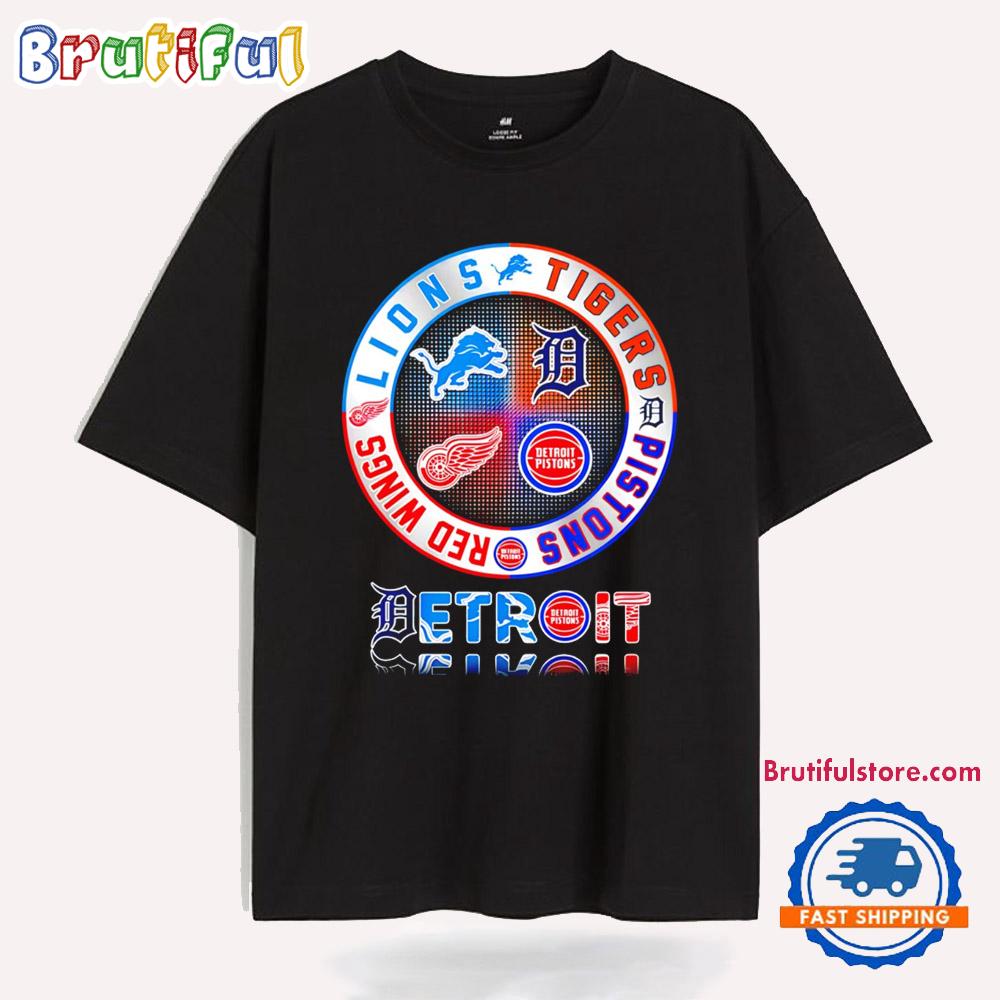 Detroit Lions Tigers Pistons Red Wings Logo T Shirt