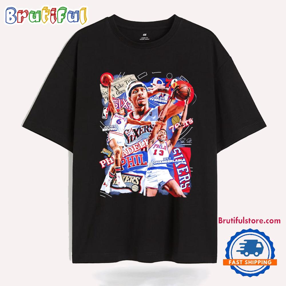 Erving Iverson and Chamberlain Philadelphia 76ers Graphic T Shirt