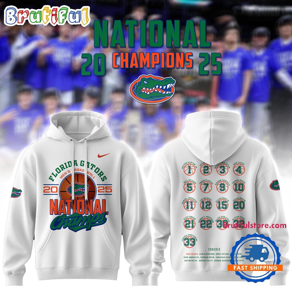 Florida Gators Men's Basketball National Champions 2025 White Hoodie