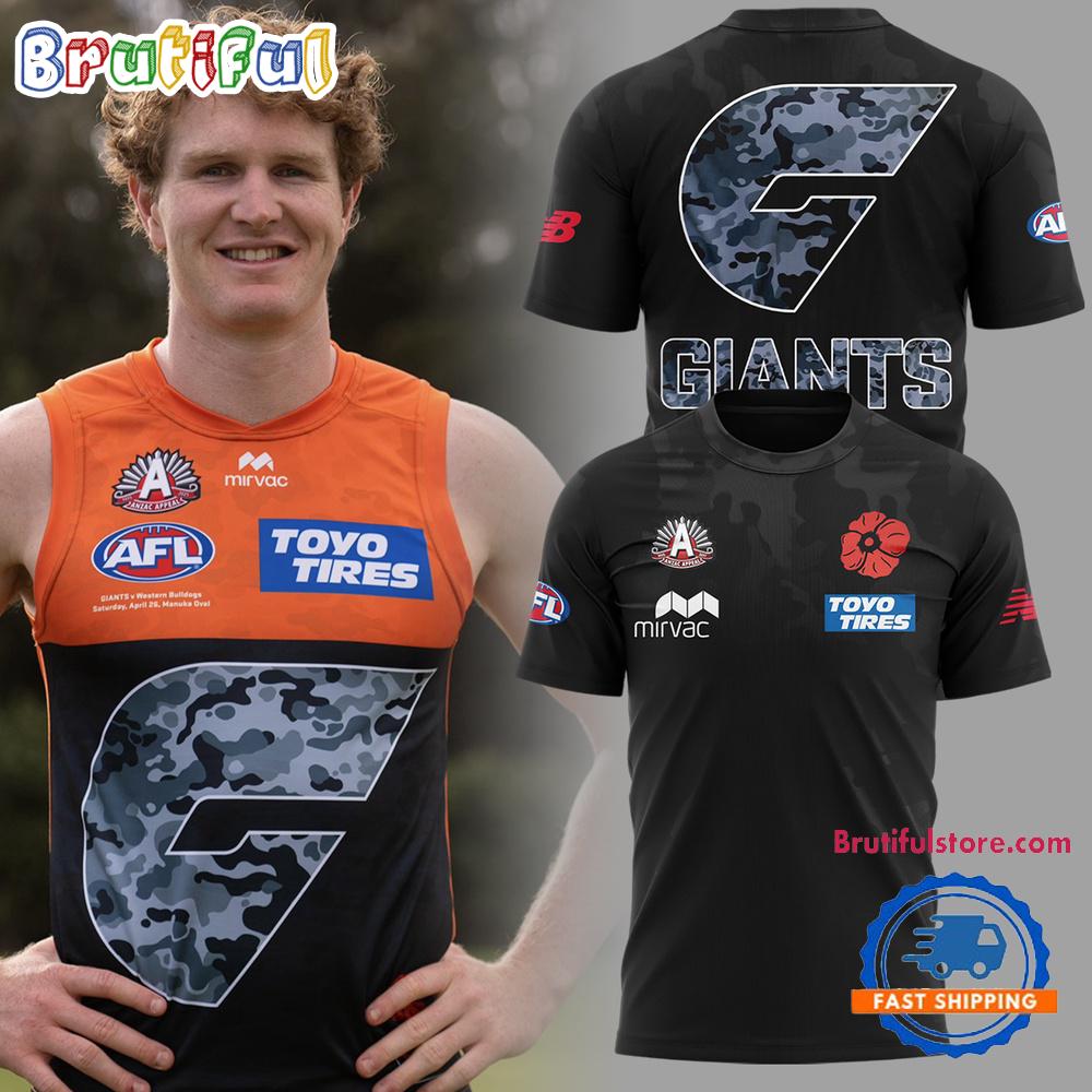 Greater Western Sydney Giants Anzac Day 2025 Black T Shirt