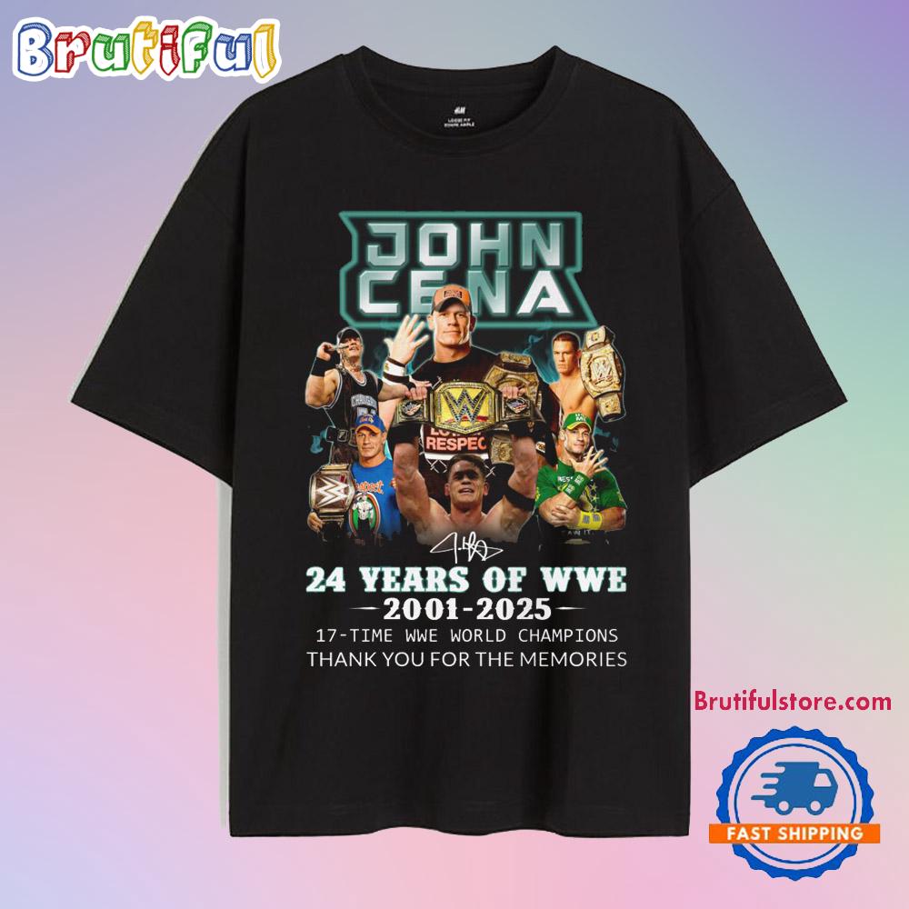 John Cena 24 Years Of WWE 2001-2025 17 Time WWE World Champions T Shirt