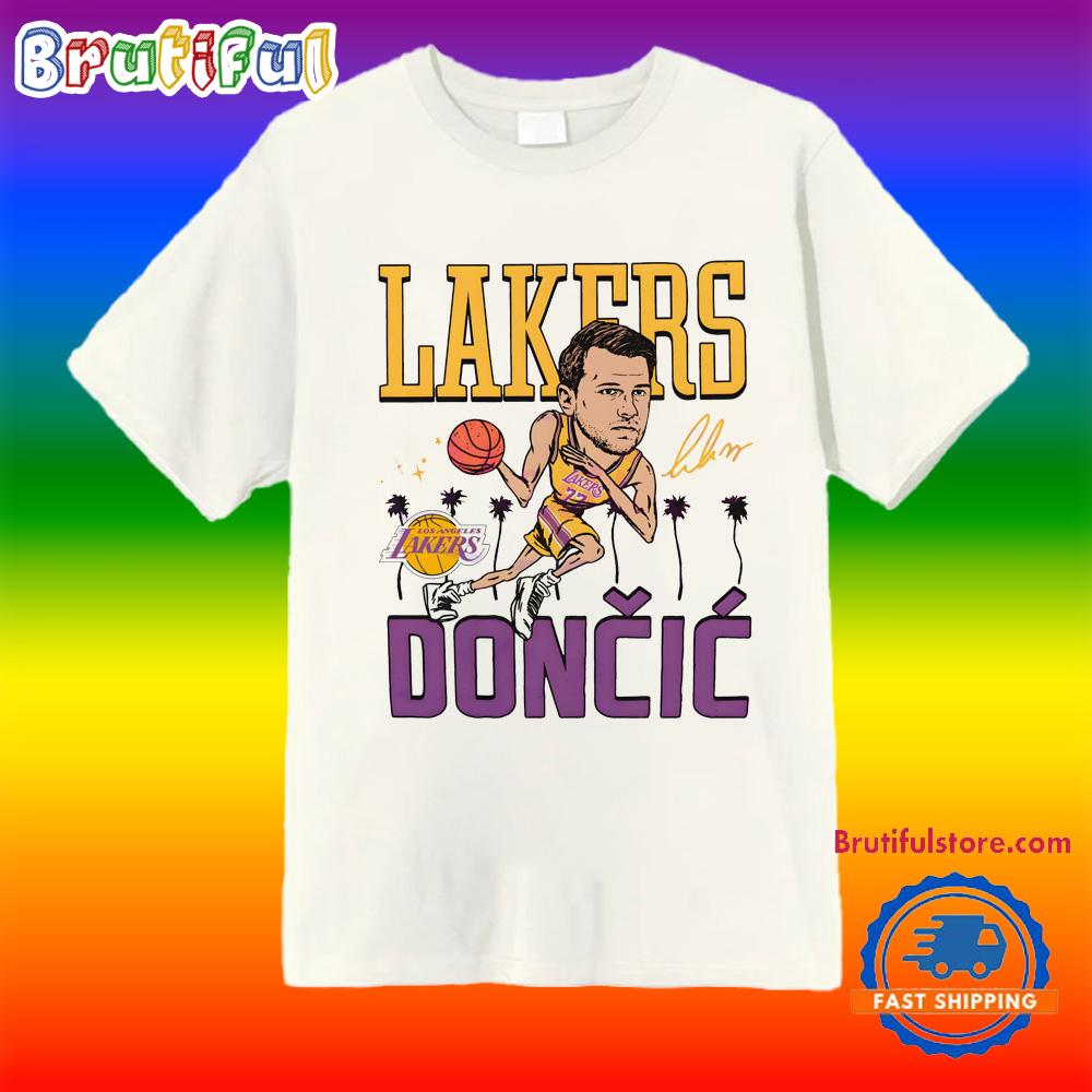Lakers Doncic Dribble Palms Caricature T Shirt