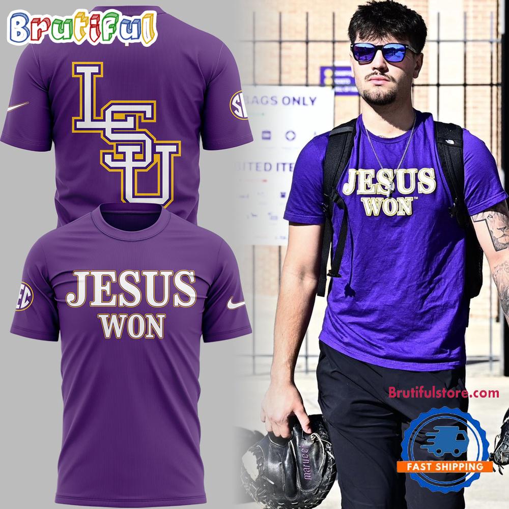 LSU Tigers JESUS WON Purple T Shirt