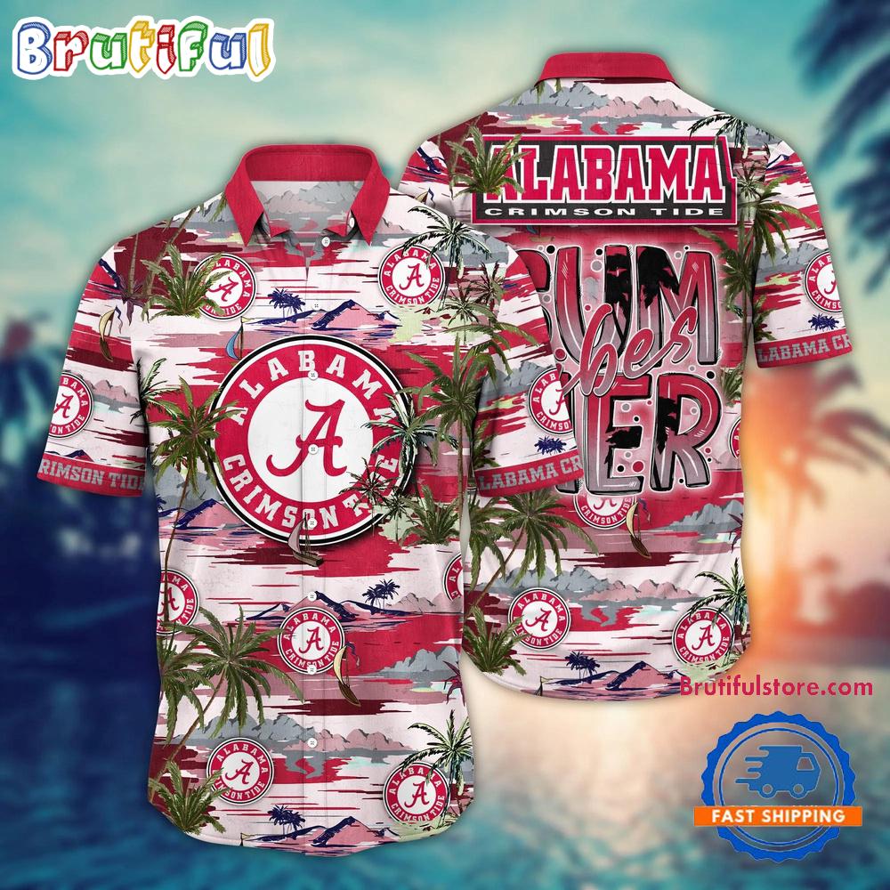 NCAA Alabama Crimson Tide Flower Design Summer Beach Aloha Hawaiian Shirt
