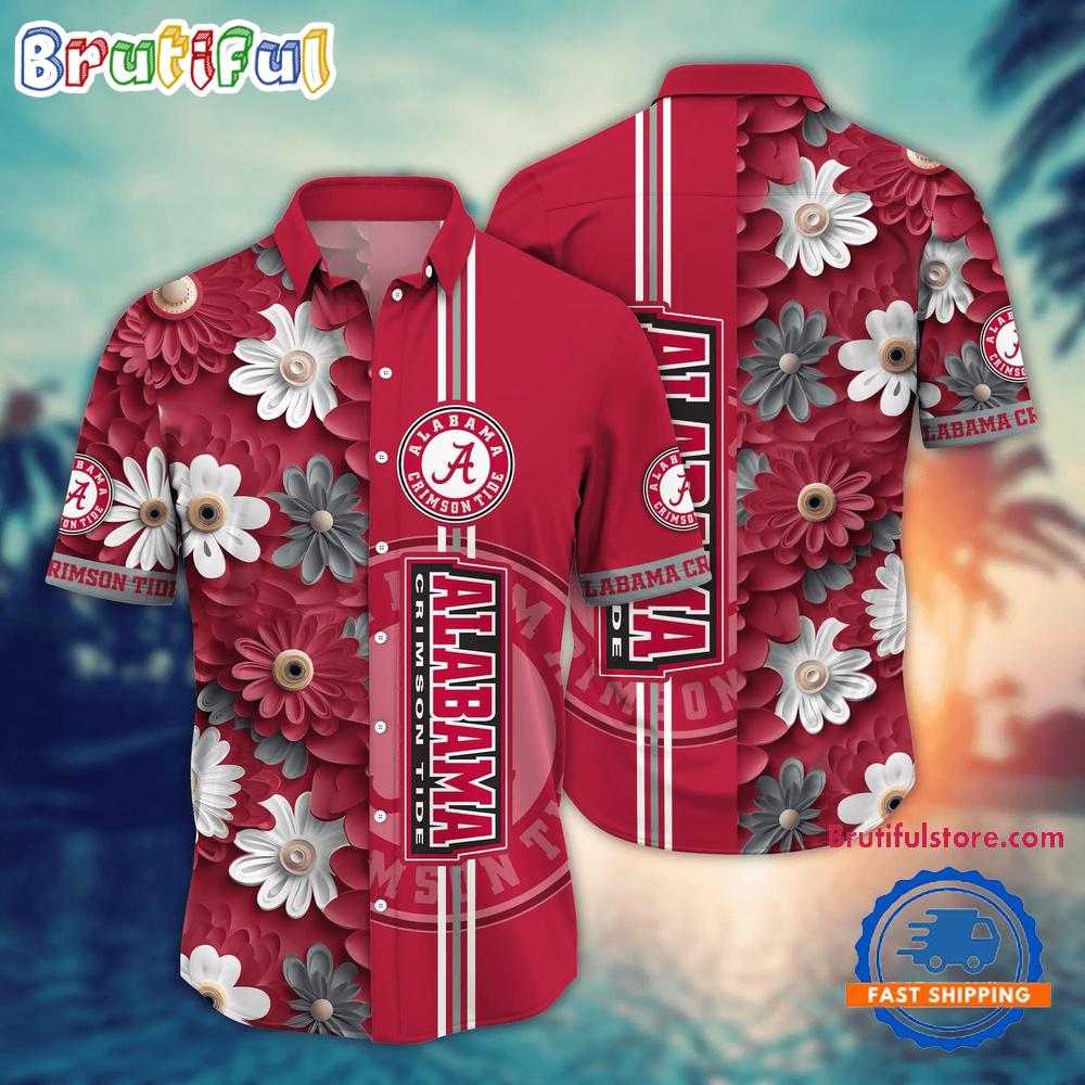 NCAA Alabama Crimson Tide Flower Summer Aloha Button Hawaiian Shirt