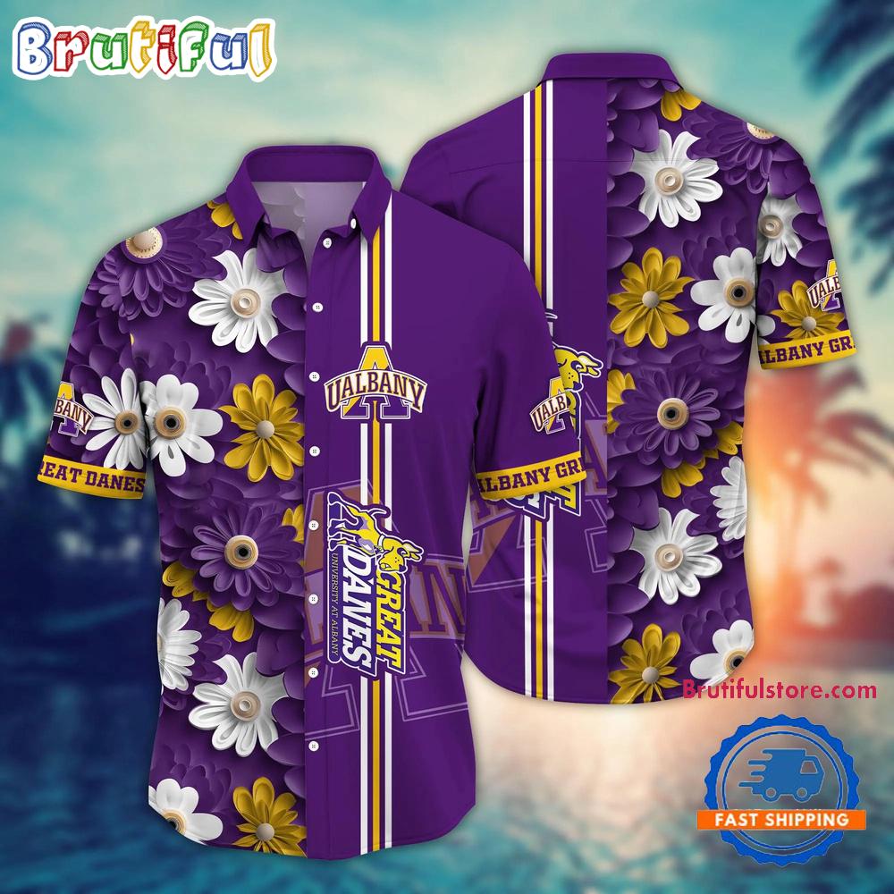 NCAA Albany Great Danes Flower Summer Aloha Button Hawaiian Shirt