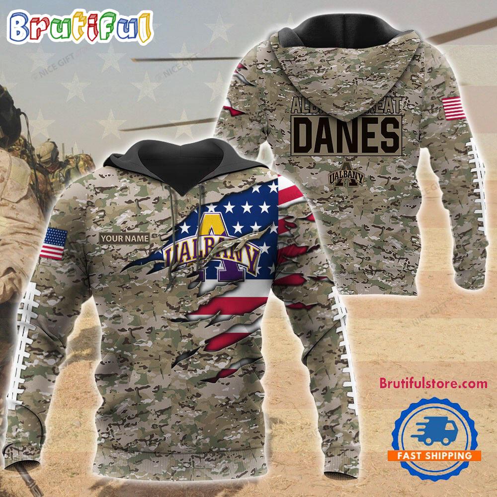 NCAA Albany Great Danes Military Veterans Camouflage Hoodie