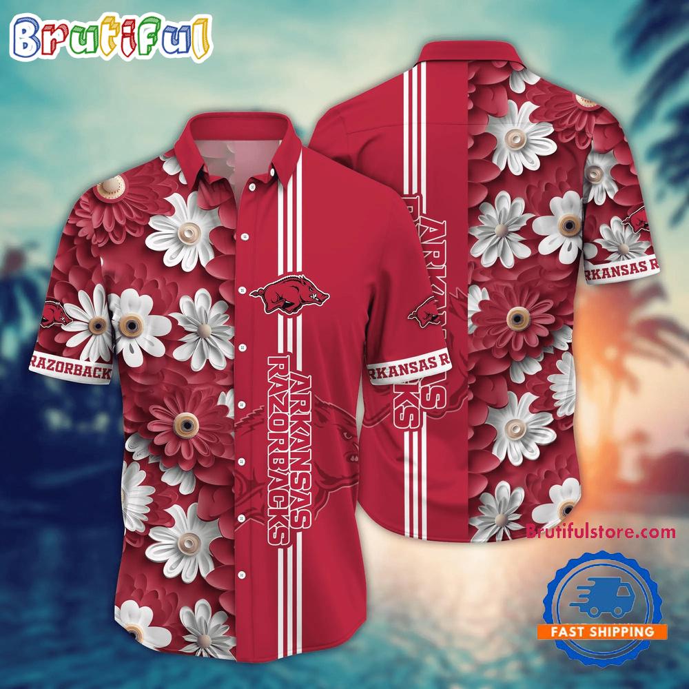 NCAA Arkansas Razorbacks Flower Summer Aloha Button Hawaiian Shirt