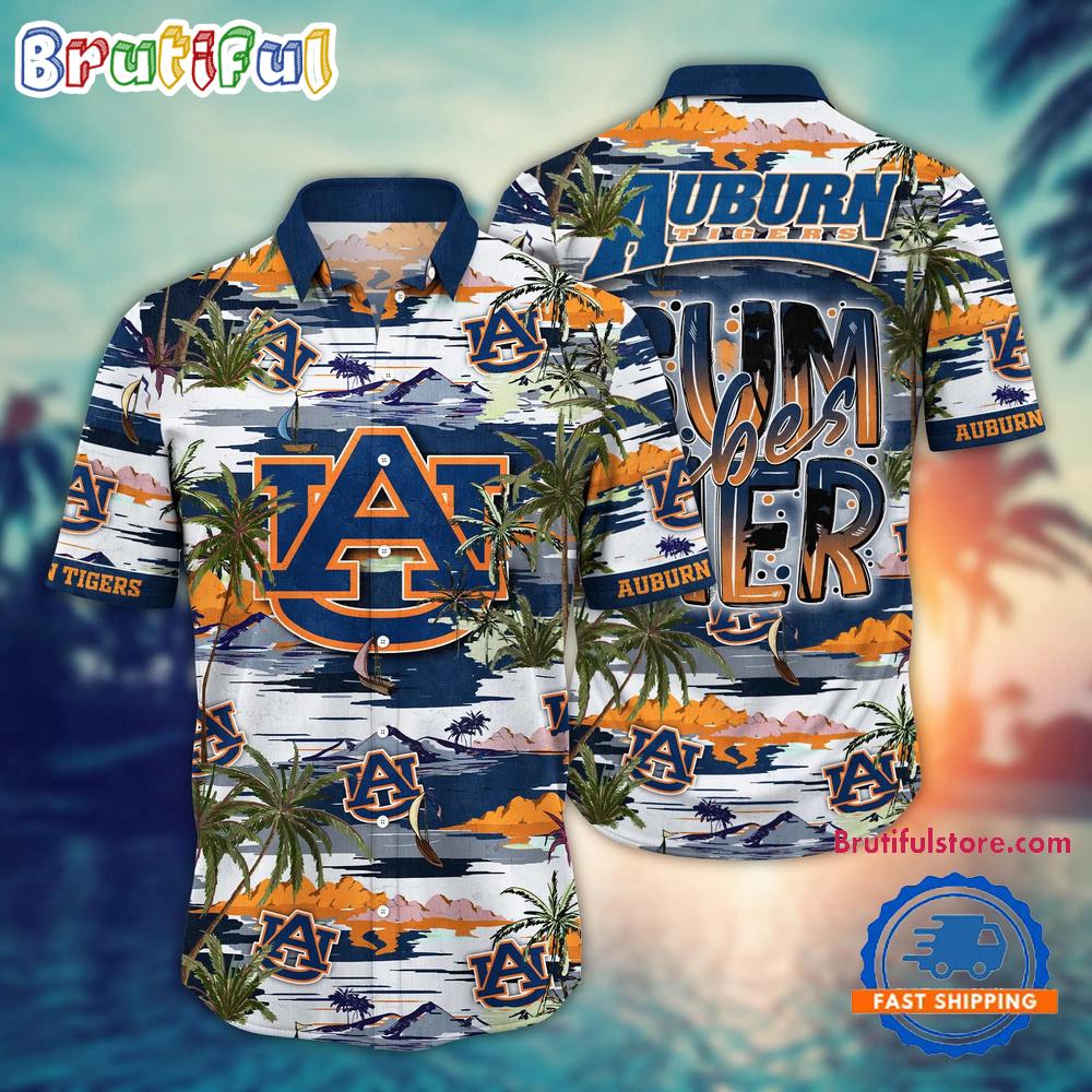 NCAA Auburn Tigers Flower Design Summer Beach Aloha Hawaiian Shirt