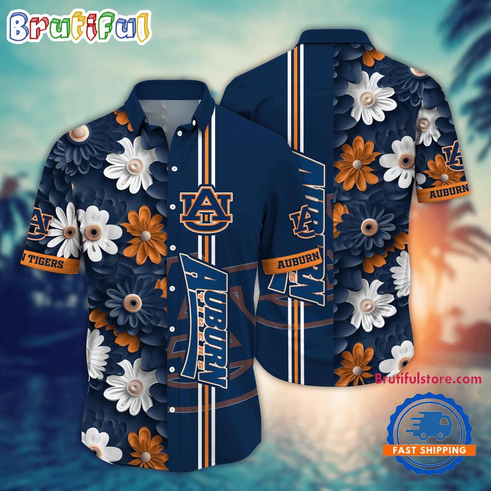 NCAA Auburn Tigers Flower Summer Aloha Button Hawaiian Shirt