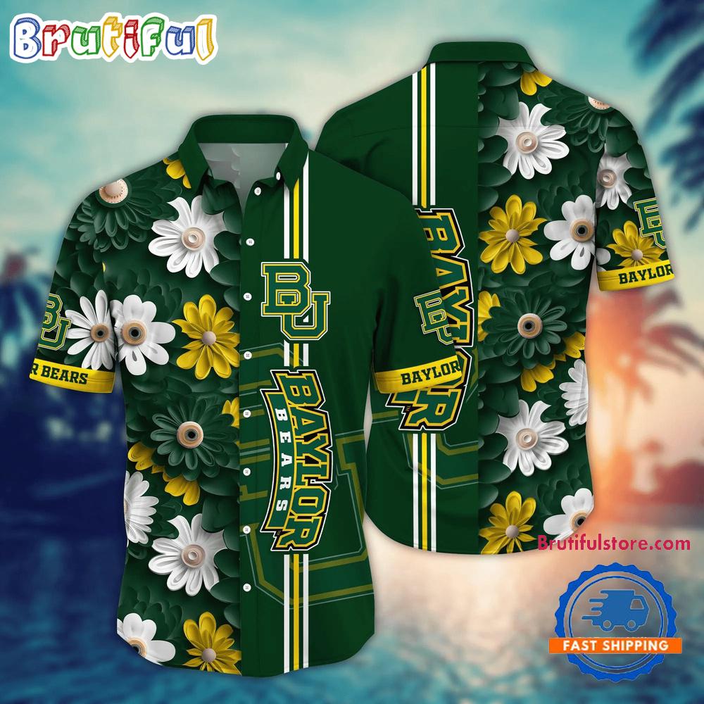 NCAA Baylor Bears Flower Summer Aloha Button Hawaiian Shirt