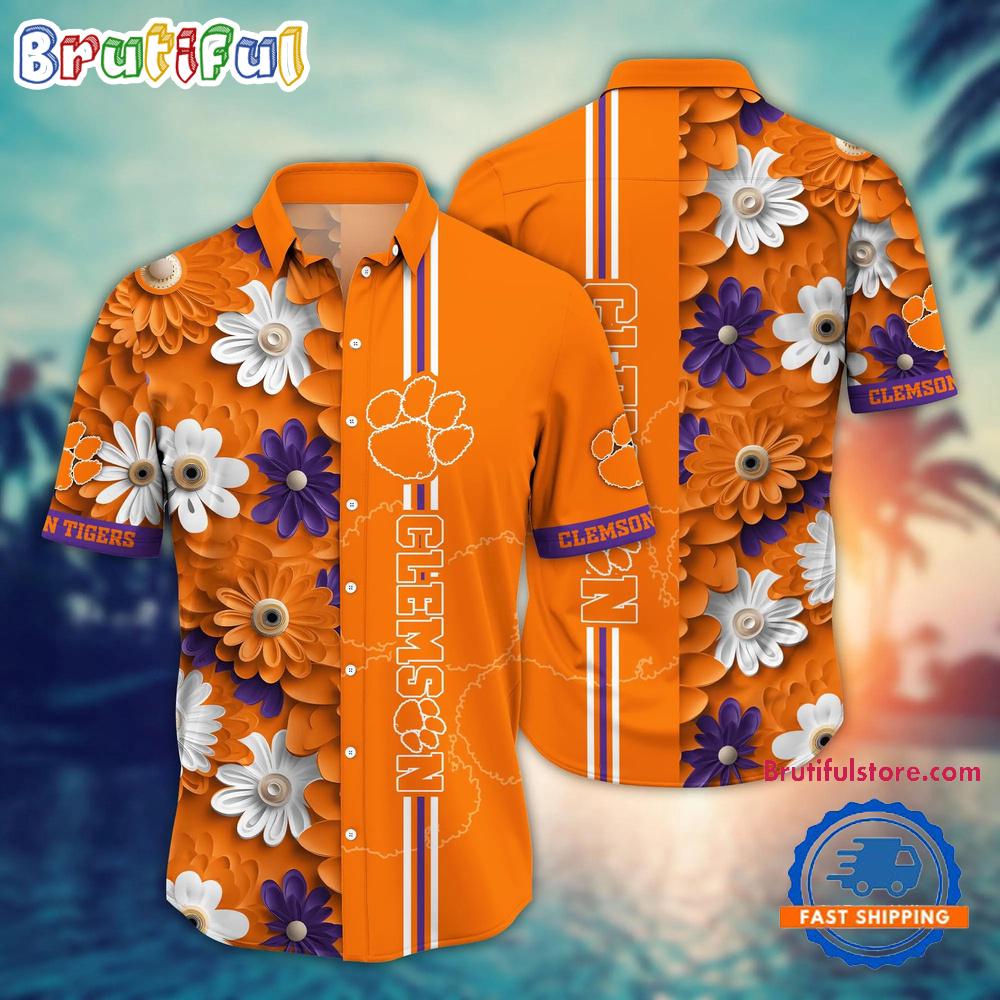 NCAA Clemson Tigers Flower Summer Aloha Button Hawaiian Shirt