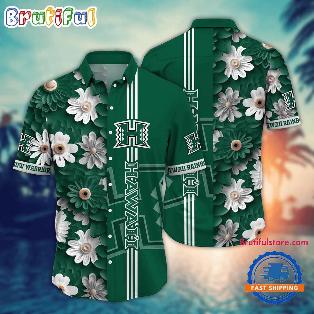 NCAA Hawaii Rainbow Warriors Flower Summer Aloha Button Hawaiian Shirt