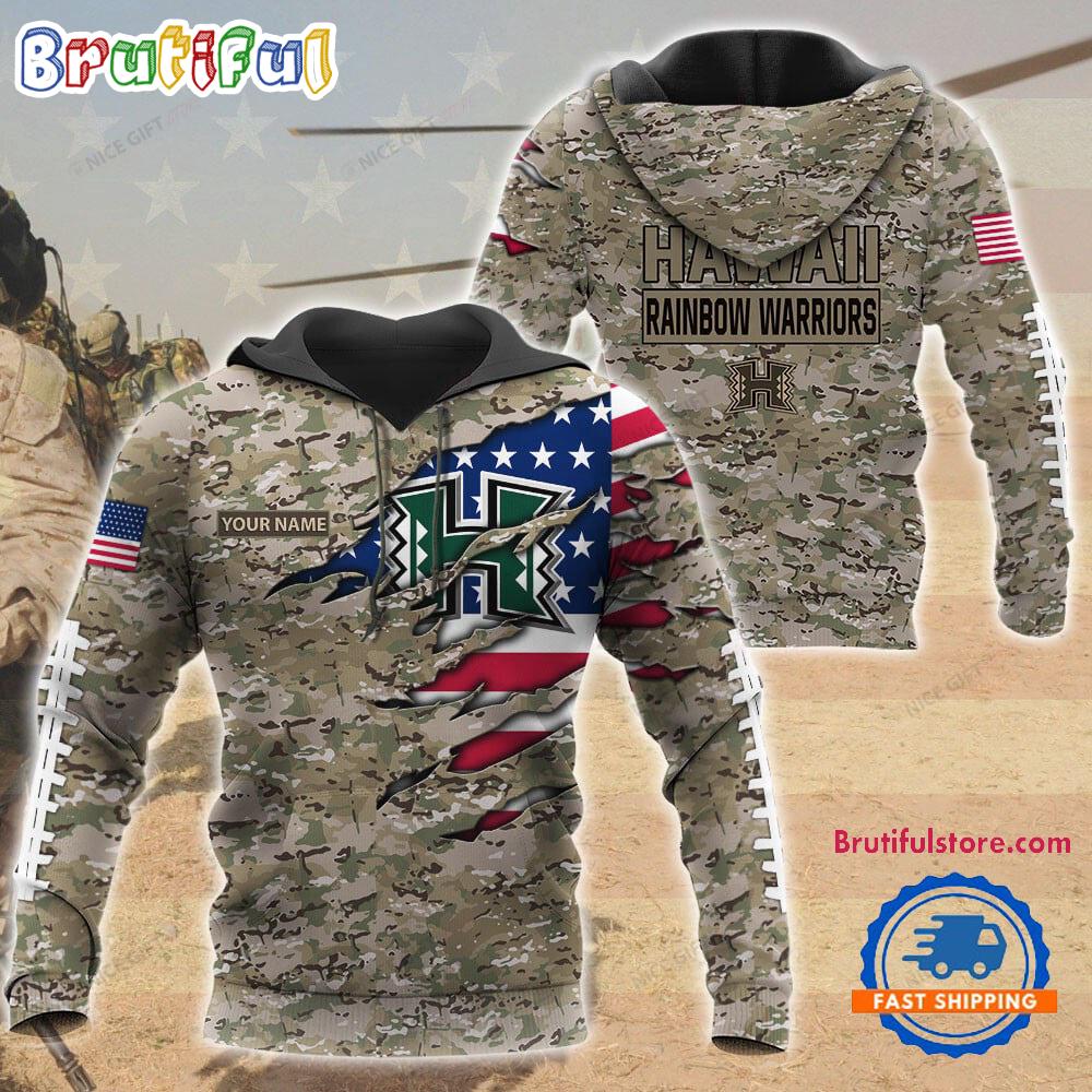 NCAA Hawaii Rainbow Warriors Military Veterans Camouflage Hoodie