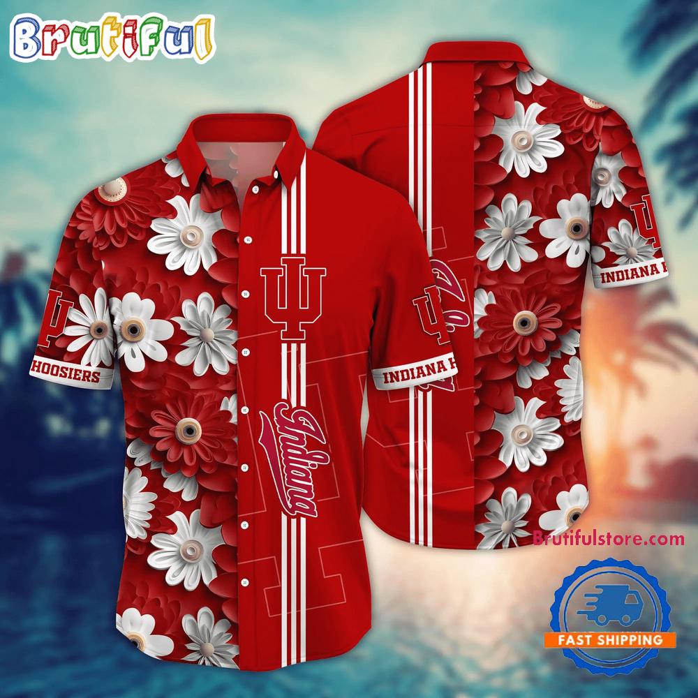 NCAA Indiana Hoosiers Flower Summer Aloha Button Hawaiian Shirt