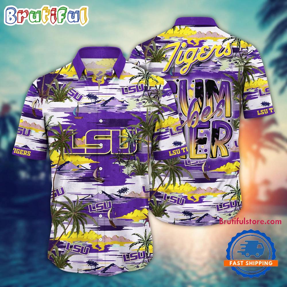 NCAA LSU TIGERS Flower Design Summer Beach Aloha Hawaiian Shirt