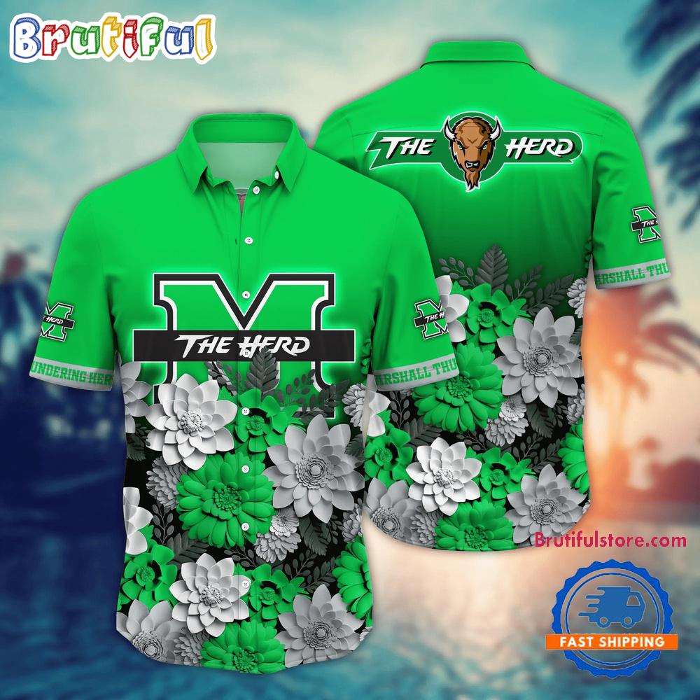 NCAA Marshall Thundering Herd Flower Tropical Summer Beach Hawaiian Shirt