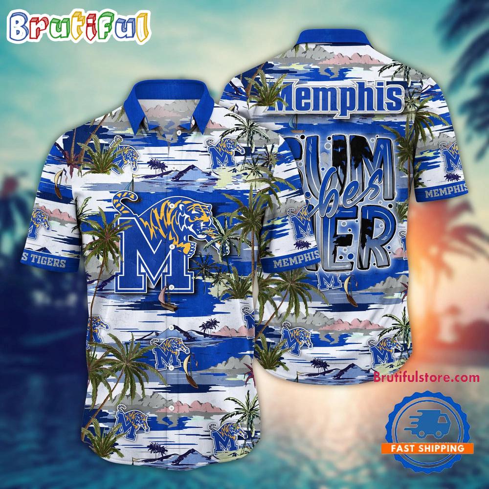 NCAA Memphis Tigers Flower Design Summer Beach Aloha Hawaiian Shirt