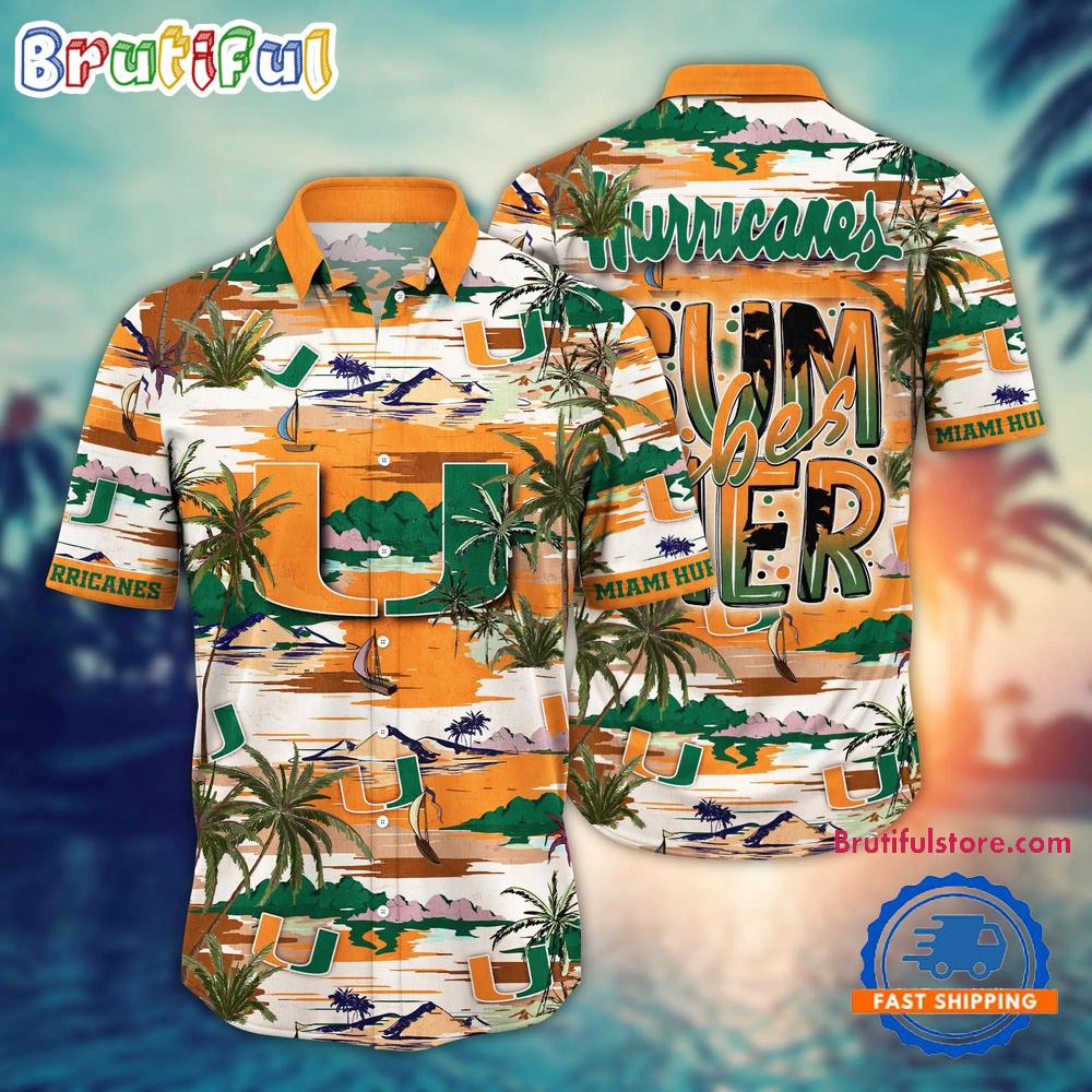 NCAA Miami Hurricanes Flower Design Summer Beach Aloha Hawaiian Shirt