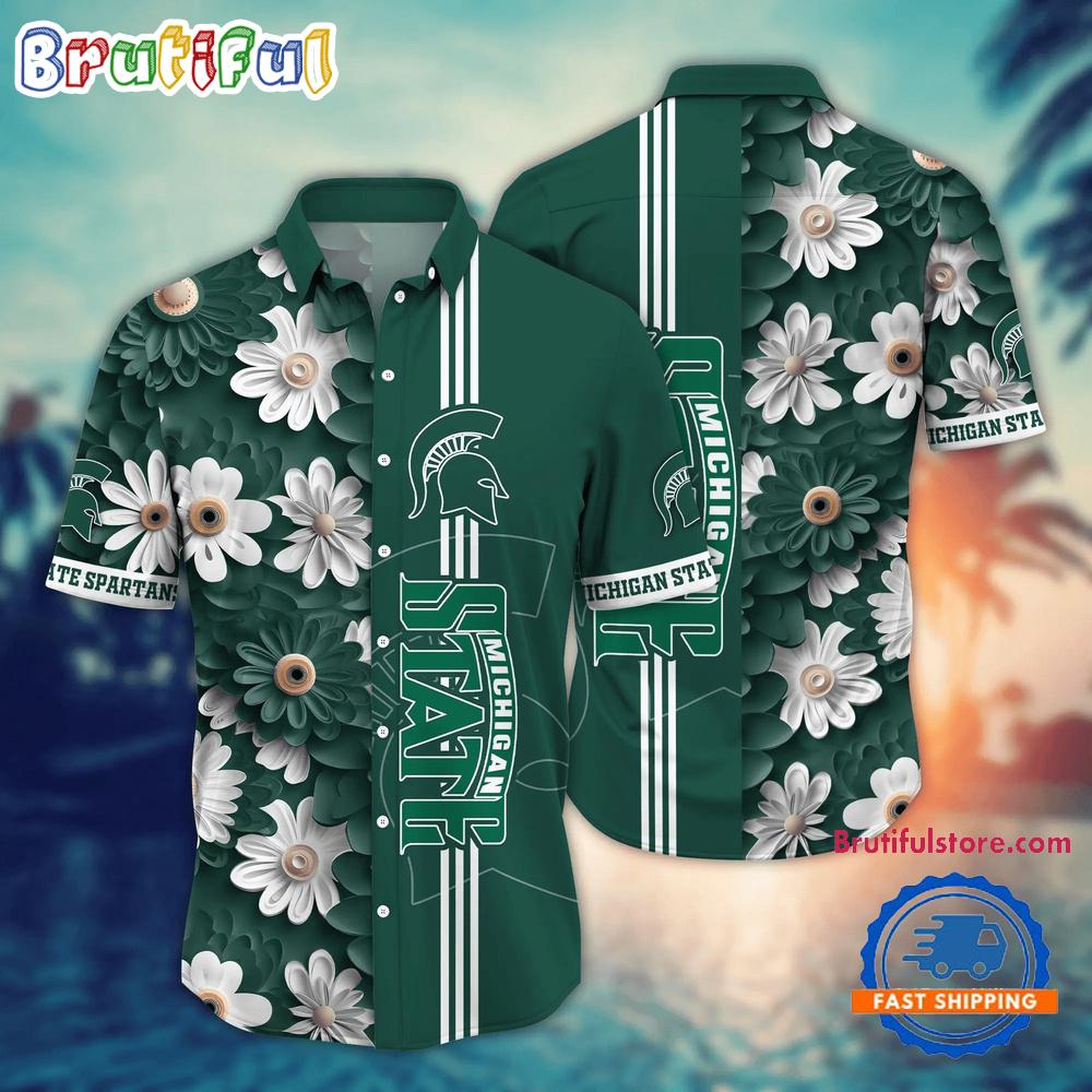 NCAA Michigan State Spartans Flower Summer Aloha Button Hawaiian Shirt
