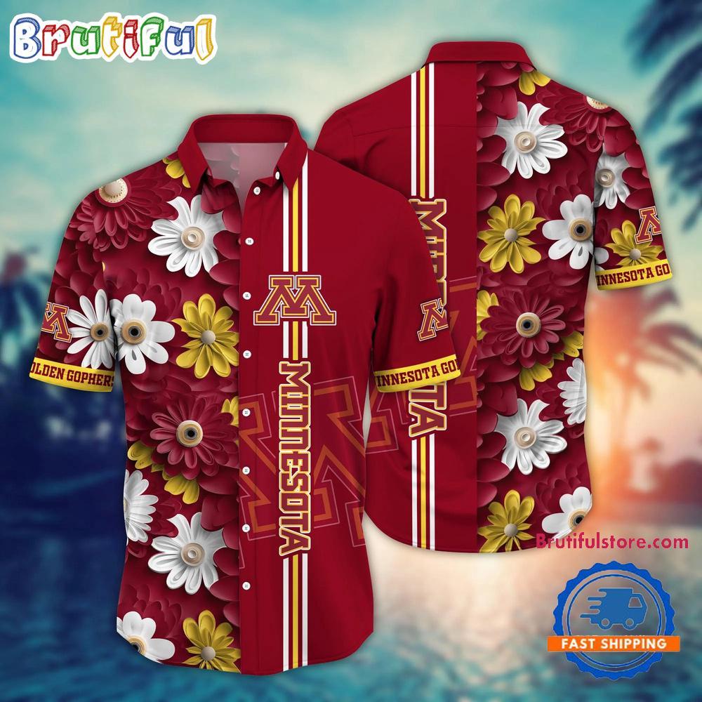 NCAA Minnesota Golden Gophers Flower Summer Aloha Button Hawaiian Shirt