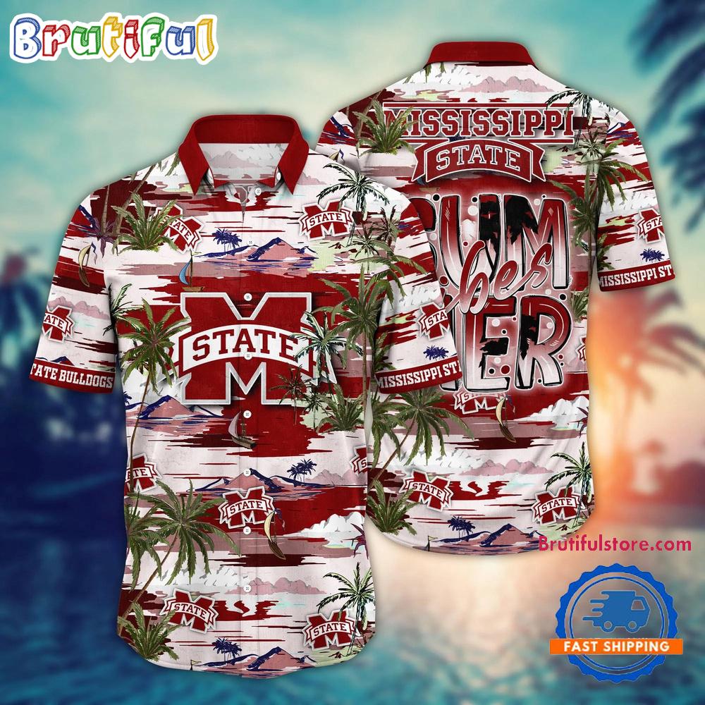 NCAA Mississippi State Bulldogs Flower Design Summer Beach Aloha Hawaiian Shirt