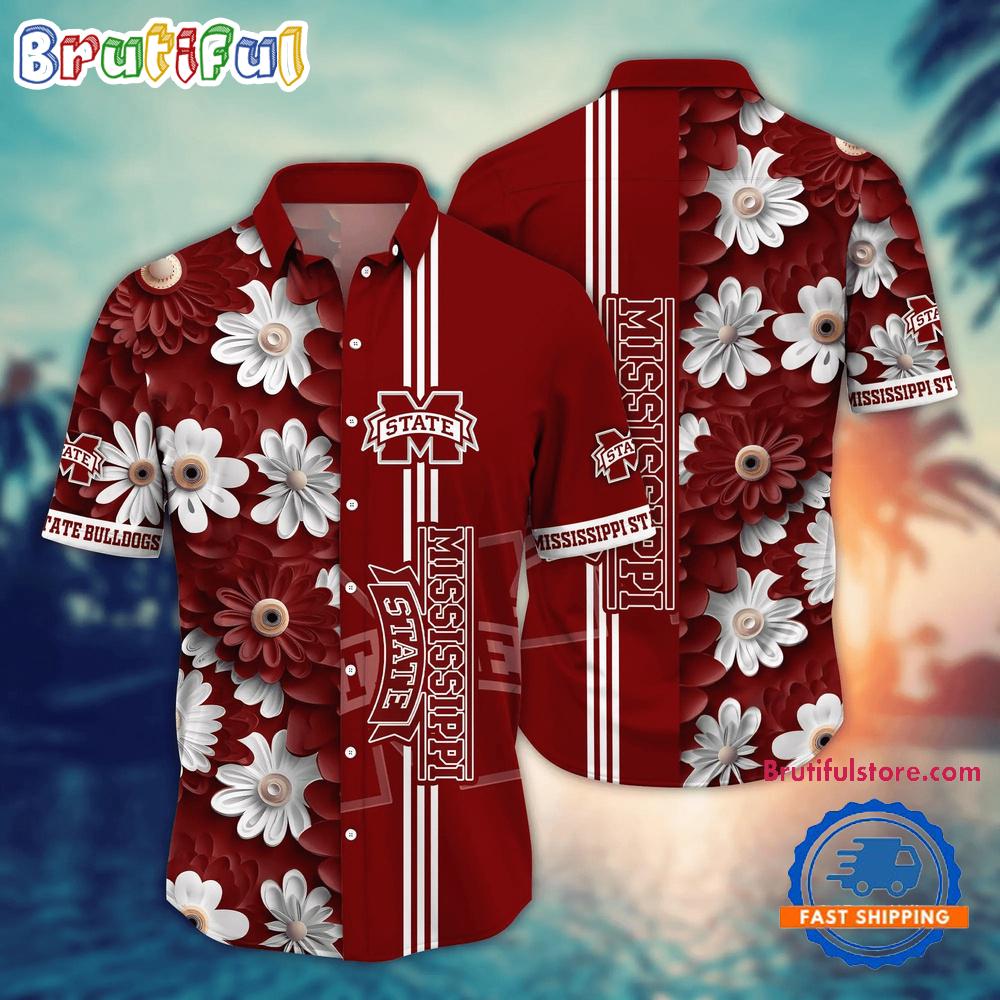 NCAA Mississippi State Bulldogs Flower Summer Aloha Button Hawaiian Shirt