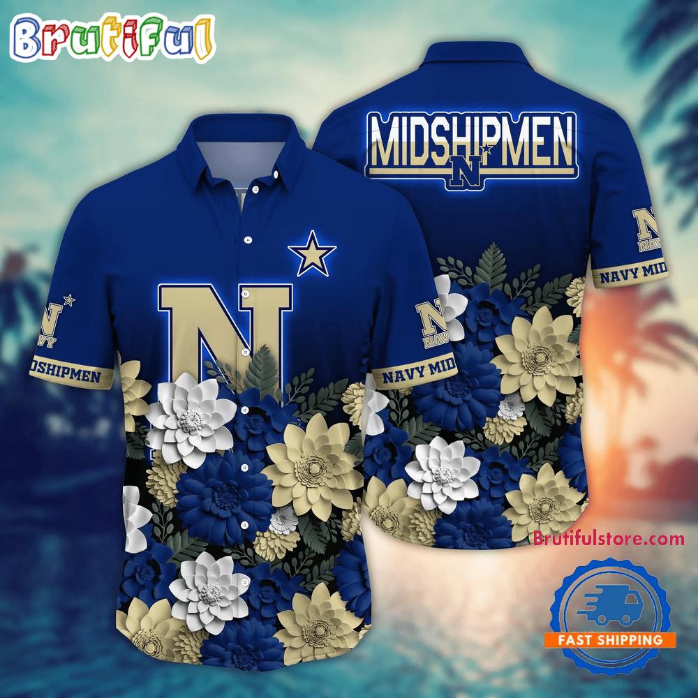 NCAA Navy Midshipmen Flower Tropical Summer Beach Hawaiian Shirt