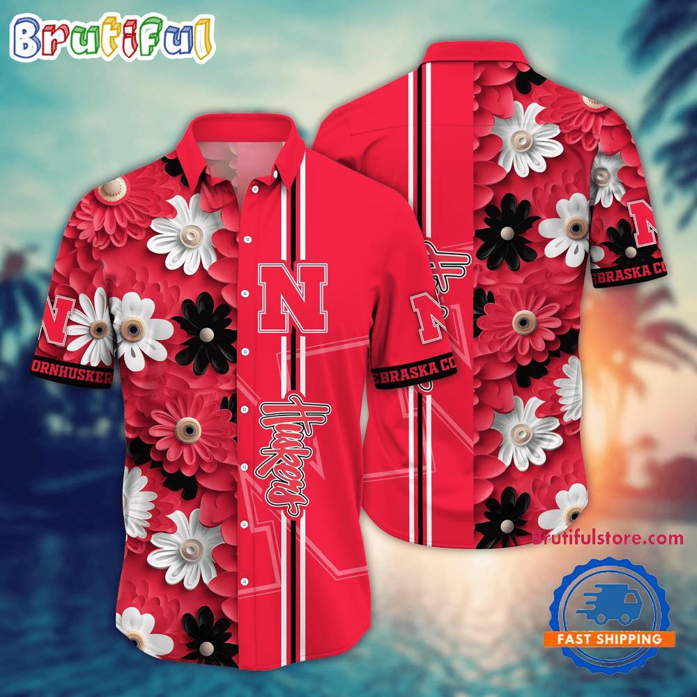 NCAA Nebraska Cornhuskers Flower Summer Aloha Button Hawaiian Shirt