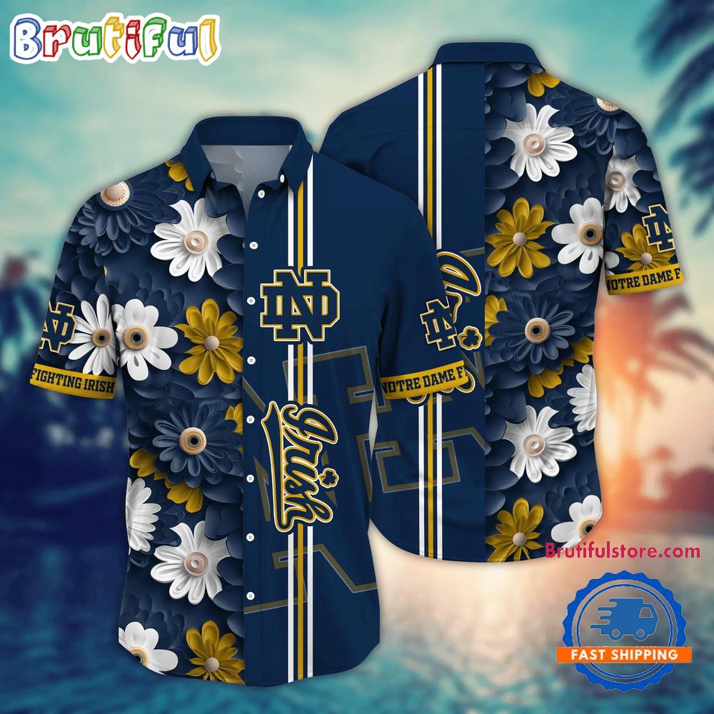 NCAA Notre Dame Fighting Irish Flower Summer Aloha Button Hawaiian Shirt