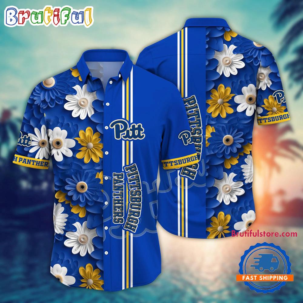 NCAA Pittsburgh Panthers Flower Summer Aloha Button Hawaiian Shirt