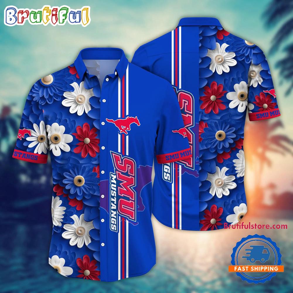 NCAA SMU Mustangs Flower Summer Aloha Button Hawaiian Shirt